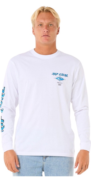 2026 Rip Curl Mens Fade Out Icon Long Sleeve Tee 0BQMTE - White
